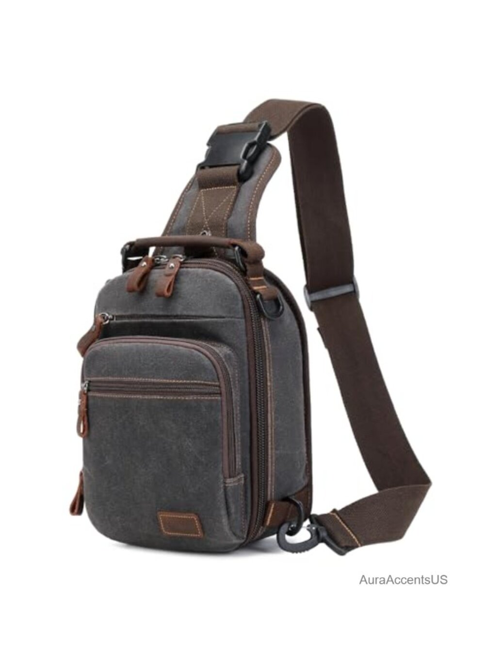 Waxed Canvas Genuine Leather Crossbody Sling Bag Shoulder Chest Daypack